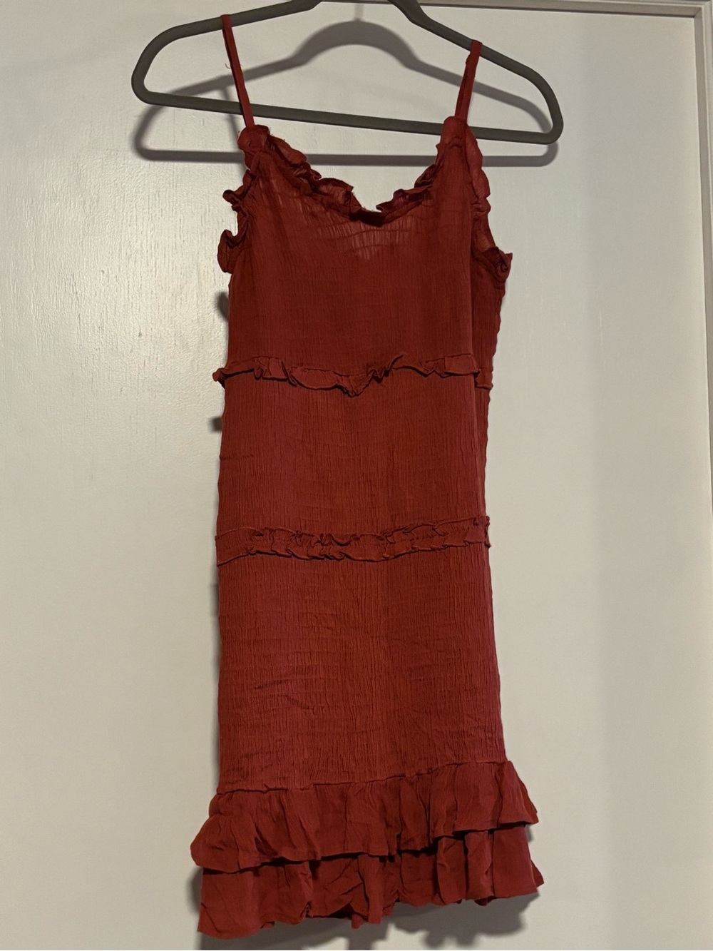 Jessica Simpson Rust Red Ruffle Slip Mini Dress